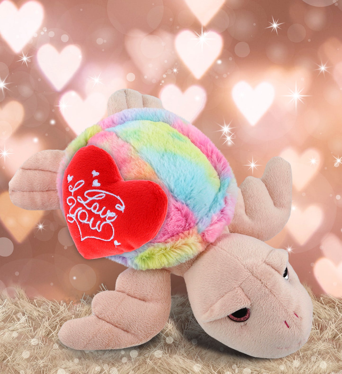 PLUSH I LOVE YOU RED HEART - SUPER-SOFT PLUSH - RAINBOW PINK SEA TURTLE 10"