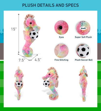 SUPER-SOFT PLUSH - RAINBOW SEAHORSE 15" WITH SOCCER PLUSH