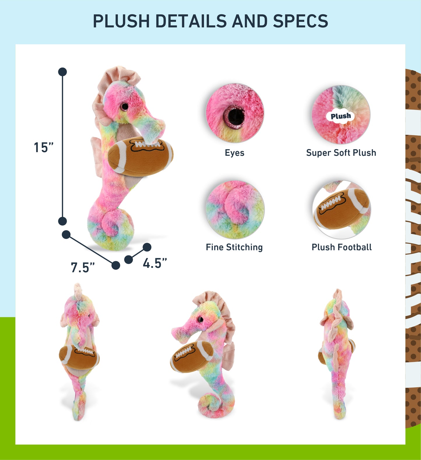 SUPER-SOFT PLUSH - RAINBOW SEAHORSE 15" WITH FOOTBALL PLUSH