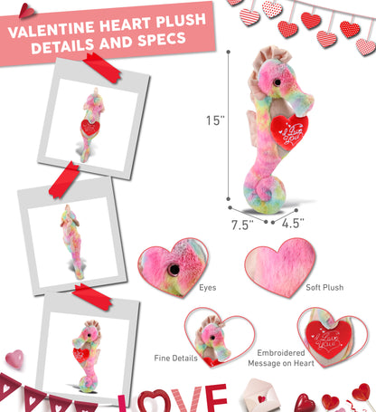 PLUSH I LOVE YOU RED HEART - SUPER-SOFT PLUSH - RAINBOW SEAHORSE 15"