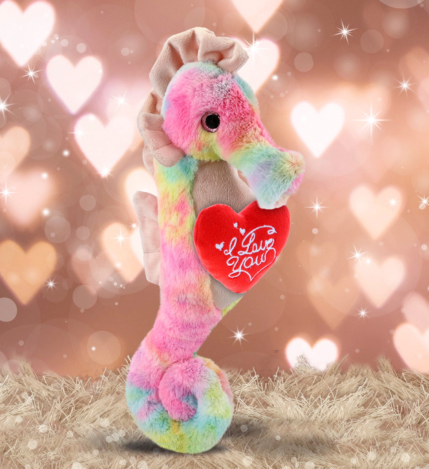 PLUSH I LOVE YOU RED HEART - SUPER-SOFT PLUSH - RAINBOW SEAHORSE 15"