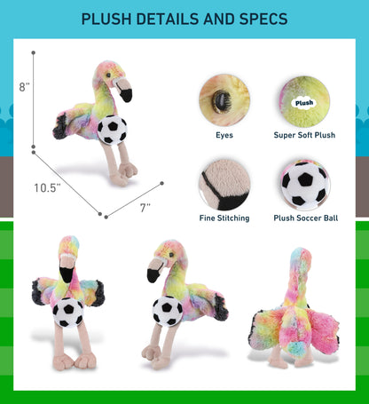 SUPER-SOFT PLUSH - RAINBOW FLAMINGO 8" WITH SOCCER PLUSH