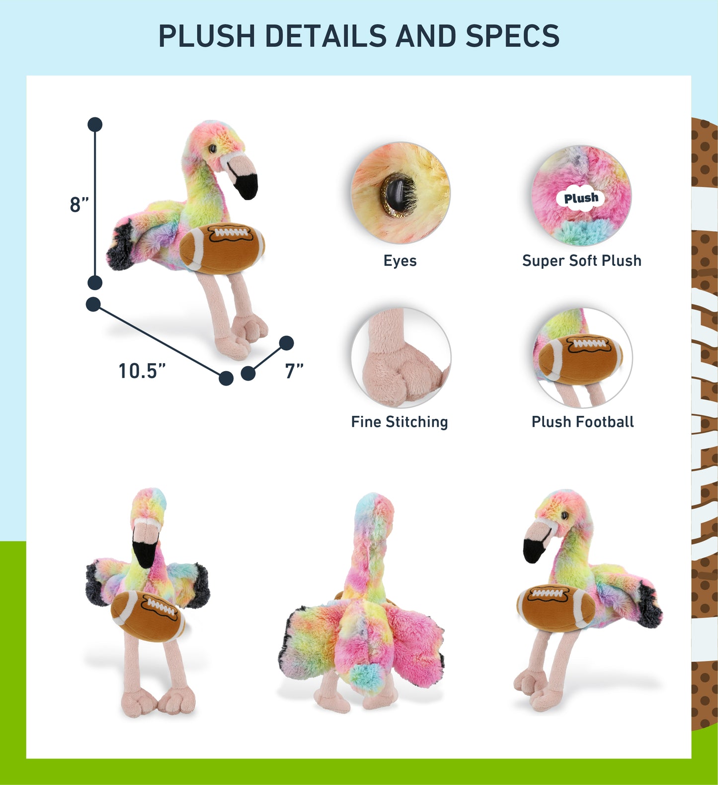 SUPER-SOFT PLUSH - RAINBOW FLAMINGO 8" WITH FOOTBALL PLUSH
