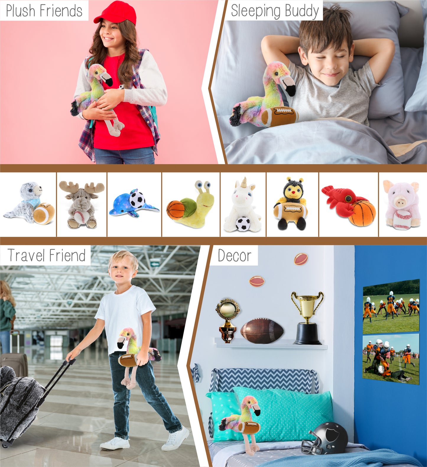 SUPER-SOFT PLUSH - RAINBOW FLAMINGO 8" WITH FOOTBALL PLUSH