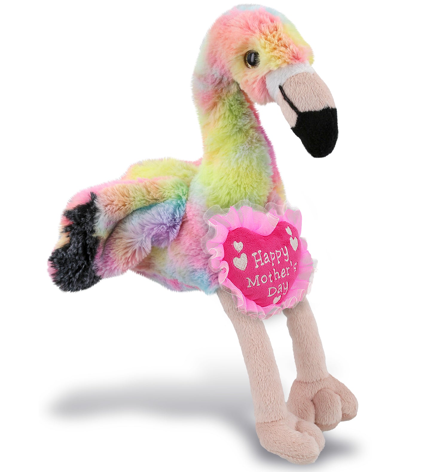 PLUSH MOTHERS DAY HEART - SUPER-SOFT PLUSH - RAINBOW FLAMINGO 8"