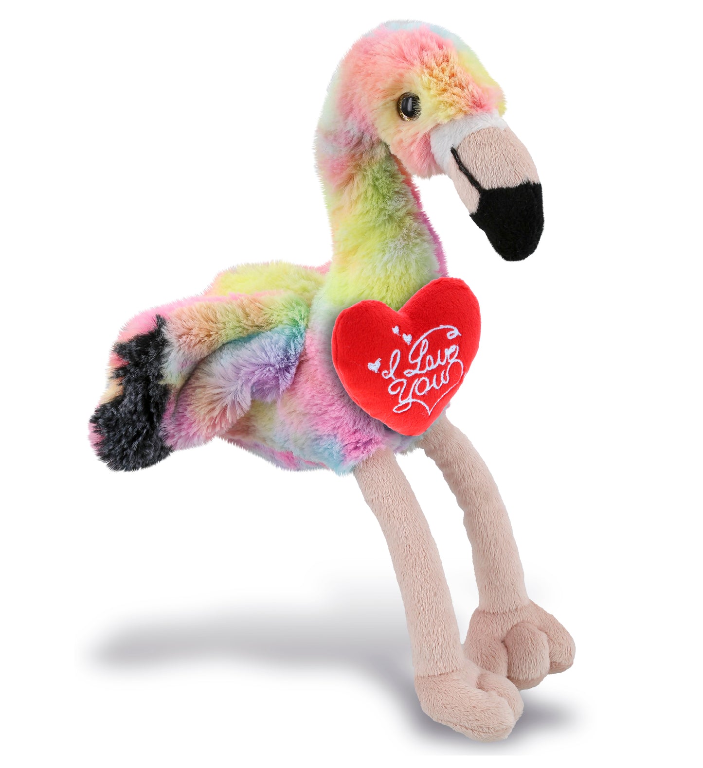 PLUSH I LOVE YOU RED HEART - SUPER-SOFT PLUSH - RAINBOW FLAMINGO 8"