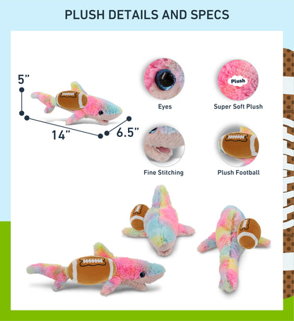 SUPER-SOFT PLUSH - RAINBOW SHARK SMALL 14" WITH FOOTBALL PLUSH