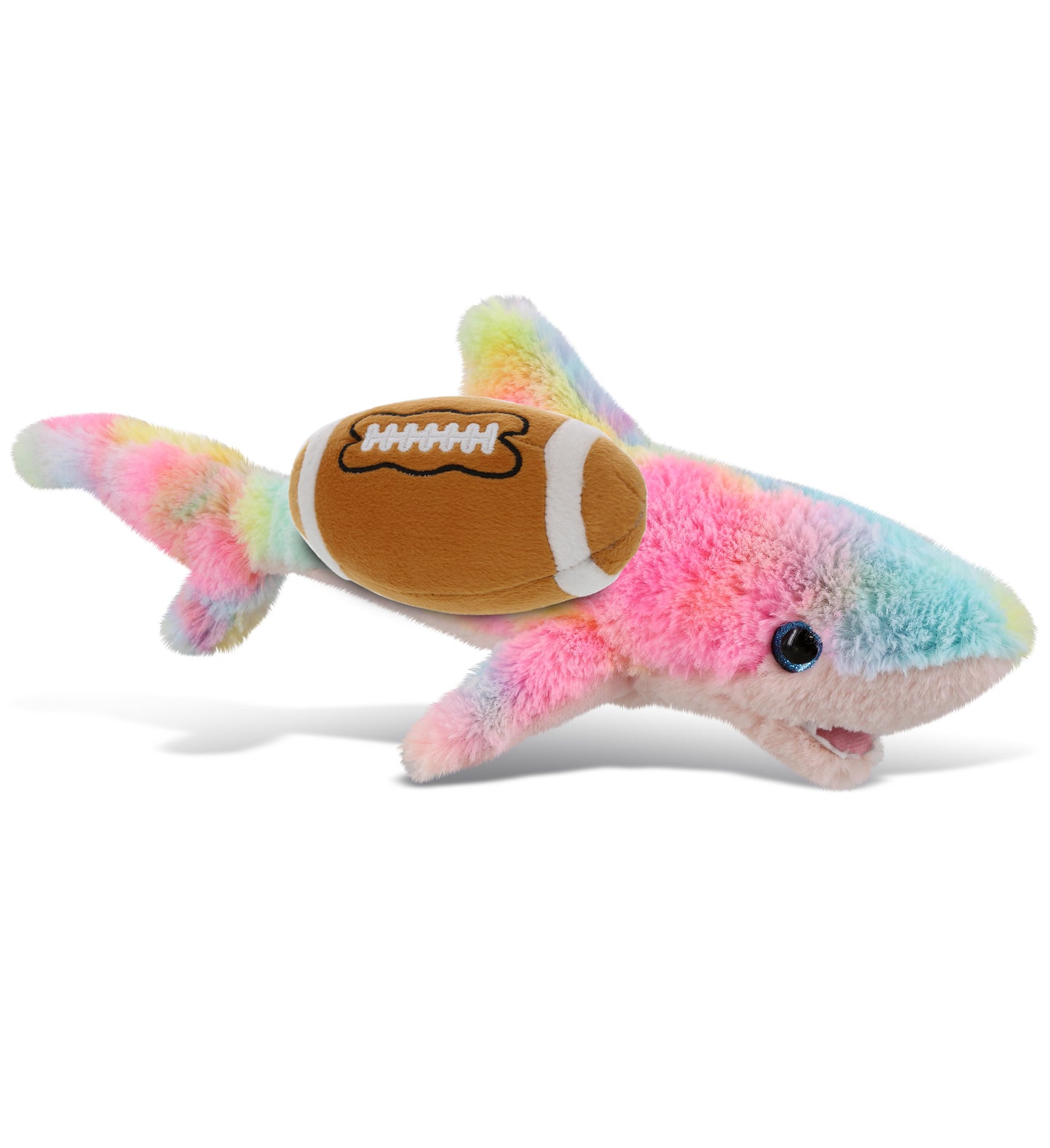 SUPER-SOFT PLUSH - RAINBOW SHARK SMALL 14" WITH FOOTBALL PLUSH