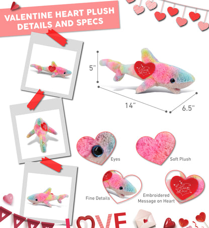 PLUSH I LOVE YOU RED HEART - SUPER-SOFT PLUSH - RAINBOW SHARK SMALL 14"