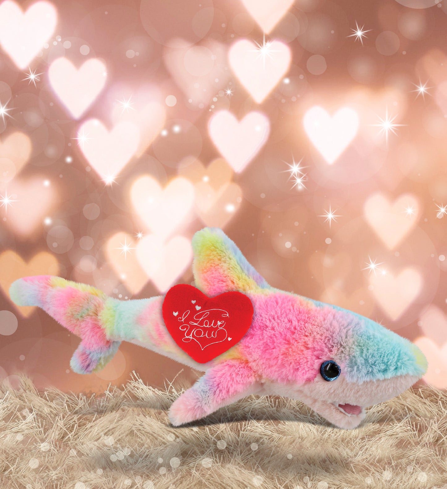 PLUSH I LOVE YOU RED HEART - SUPER-SOFT PLUSH - RAINBOW SHARK SMALL 14"