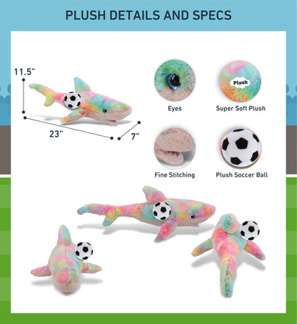 SUPER-SOFT PLUSH - RAINBOW SHARK LARGE 23" WITH SOCCER PLUSH