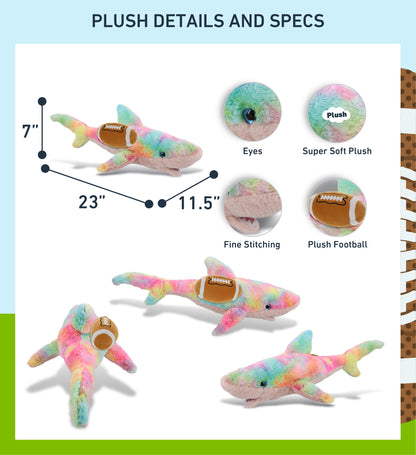 SUPER-SOFT PLUSH - RAINBOW SHARK LARGE 23" WITH FOOTBALL PLUSH
