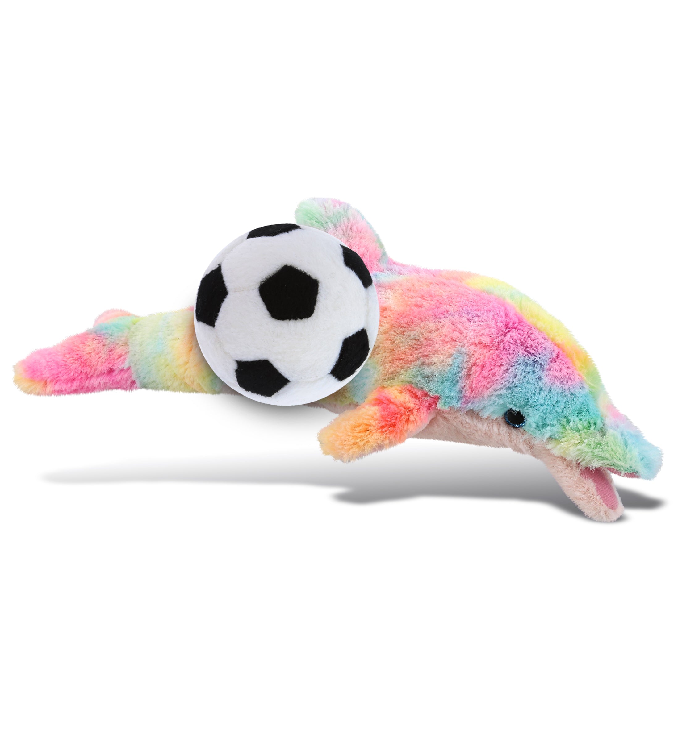 SUPER-SOFT PLUSH - RAINBOW DOLPHIN SMALL 14" WITH SOCCER PLUSH