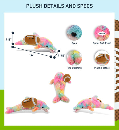 SUPER-SOFT PLUSH - RAINBOW DOLPHIN SMALL 14" WITH FOOTBALL PLUSH