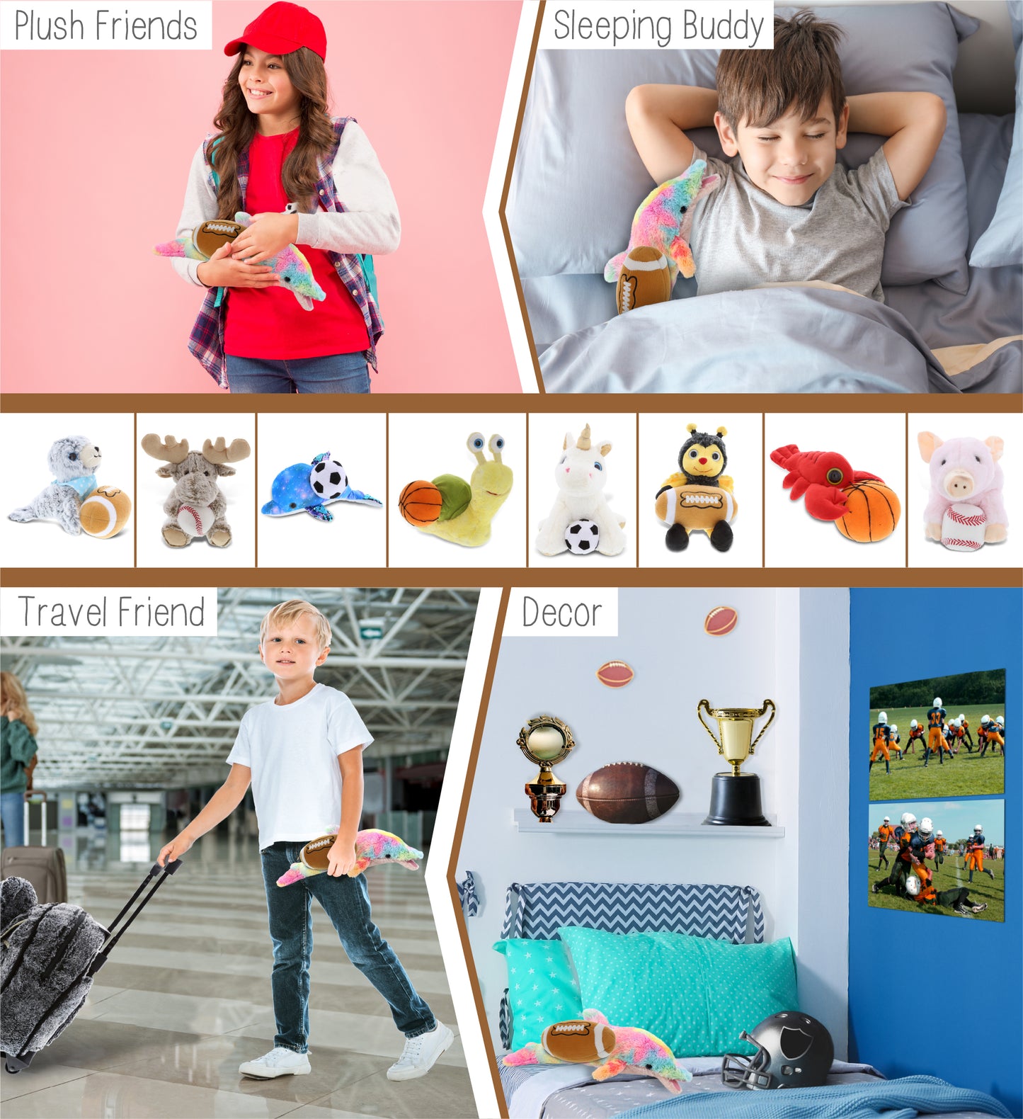 SUPER-SOFT PLUSH - RAINBOW DOLPHIN SMALL 14" WITH FOOTBALL PLUSH