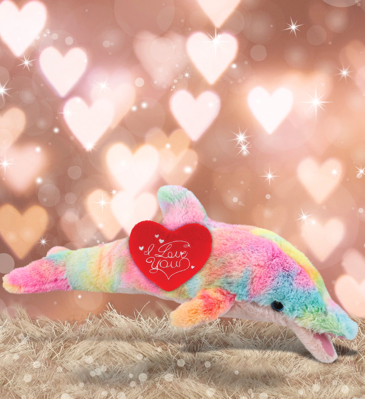 PLUSH I LOVE YOU RED HEART - SUPER-SOFT PLUSH - RAINBOW DOLPHIN SMALL 14"