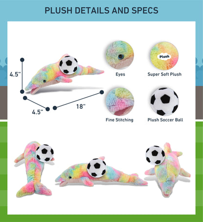 SUPER-SOFT PLUSH - RAINBOW DOLPHIN LARGE 18" WITH SOCCER PLUSH