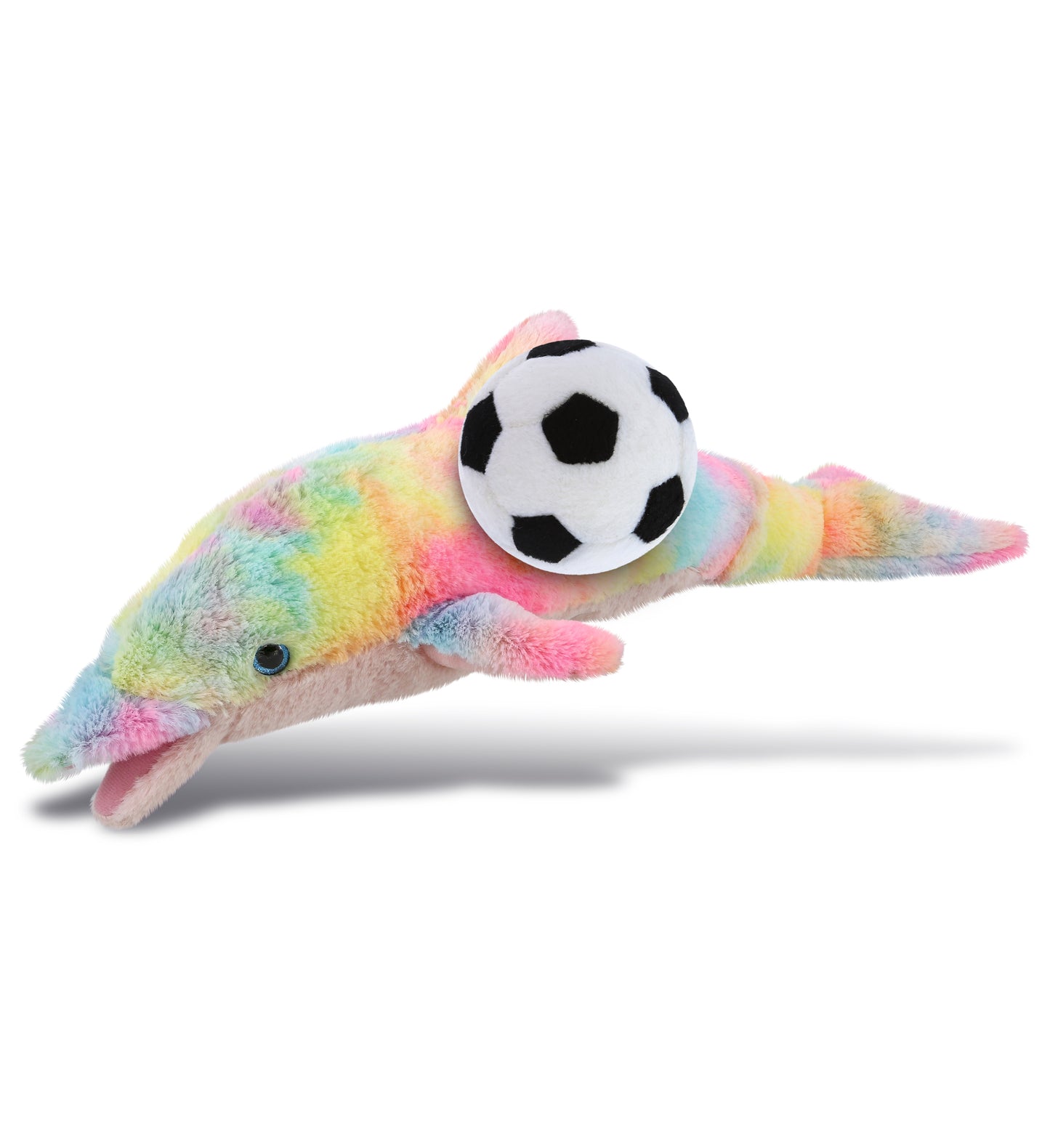 SUPER-SOFT PLUSH - RAINBOW DOLPHIN LARGE 18" WITH SOCCER PLUSH