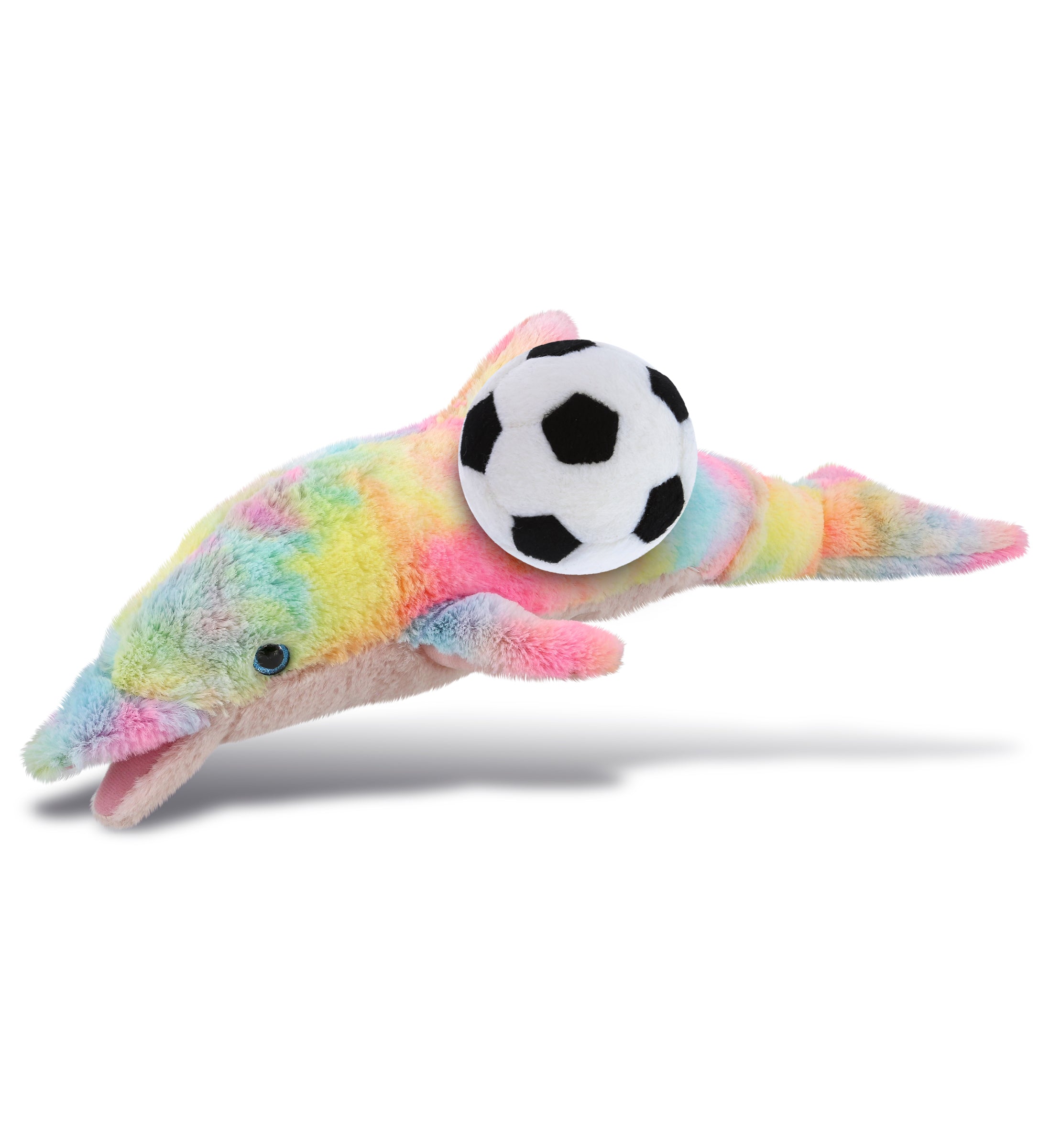 SUPER-SOFT PLUSH - RAINBOW DOLPHIN LARGE 18" WITH SOCCER PLUSH