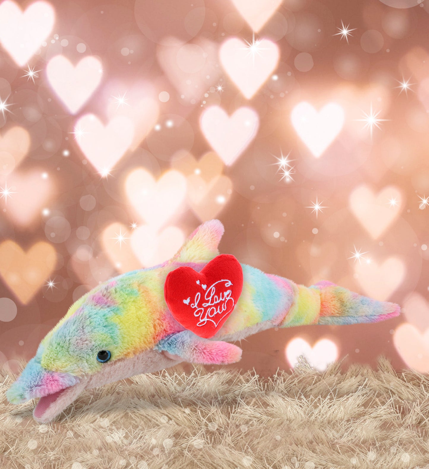 PLUSH I LOVE YOU RED HEART - SUPER-SOFT PLUSH - RAINBOW DOLPHIN LARGE 18"