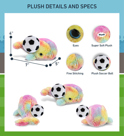 SUPER-SOFT PLUSH - RAINBOW WHALE SMALL 7" WITH SOCCER PLUSH