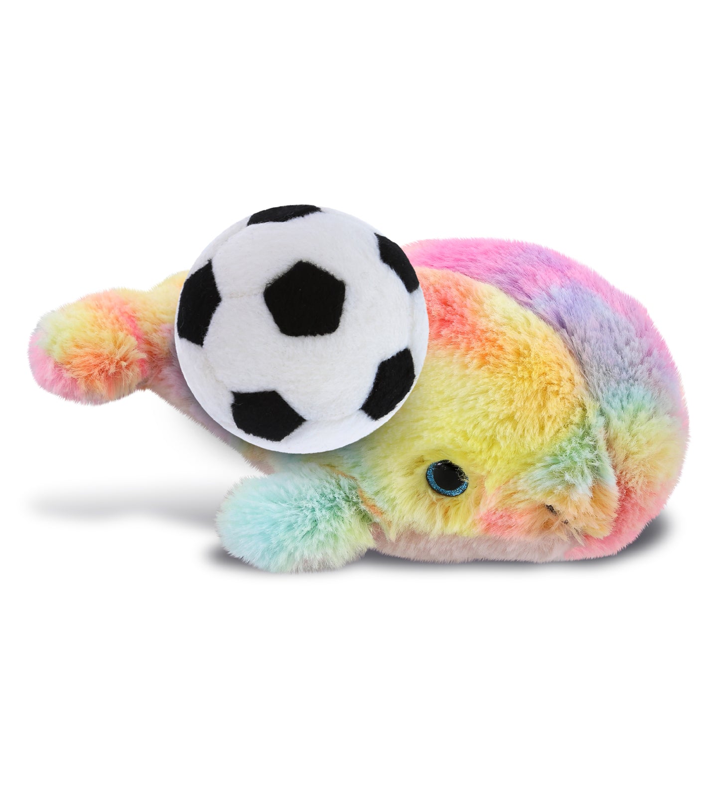 SUPER-SOFT PLUSH - RAINBOW WHALE SMALL 7" WITH SOCCER PLUSH