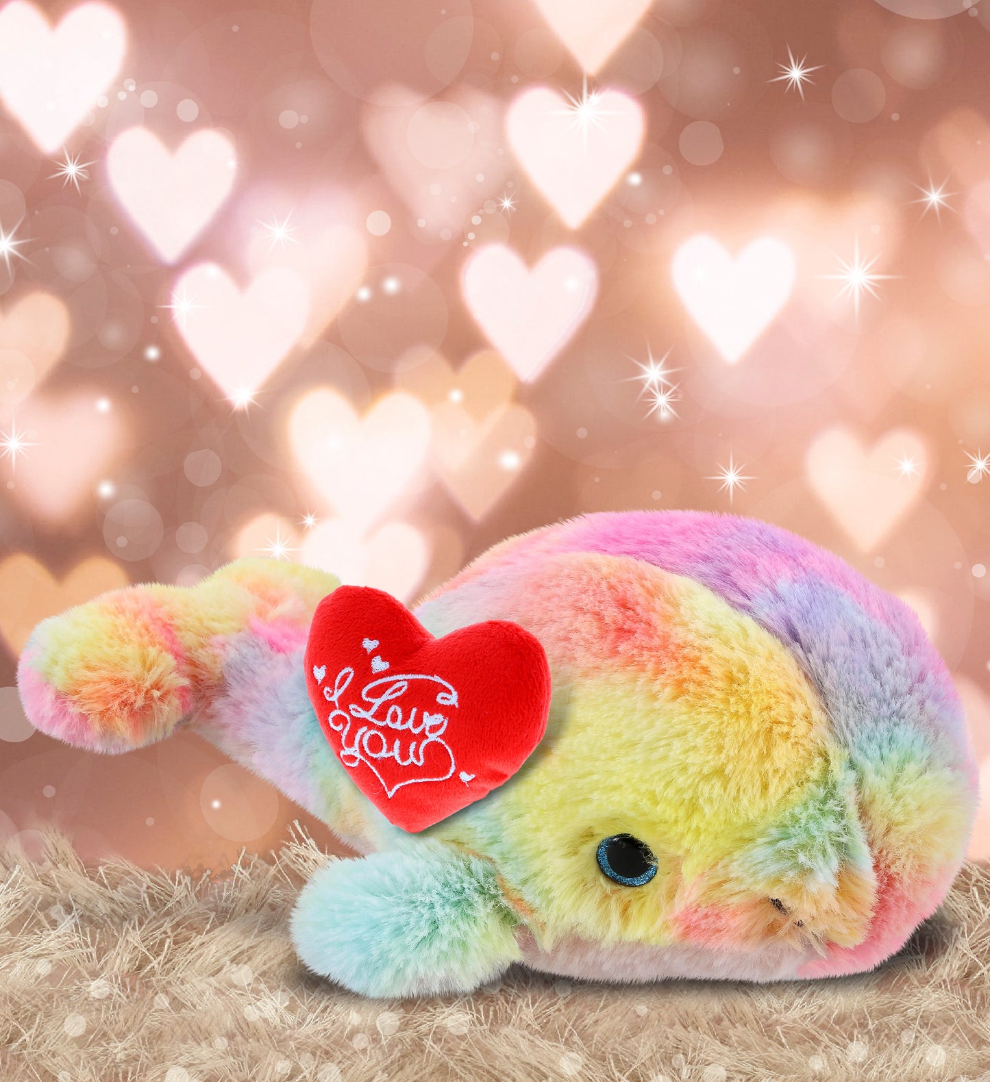 PLUSH I LOVE YOU RED HEART - SUPER-SOFT PLUSH - RAINBOW WHALE SMALL 7"