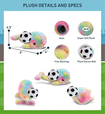 SUPER-SOFT PLUSH - RAINBOW WHALE LARGE 9" WITH SOCCER PLUSH
