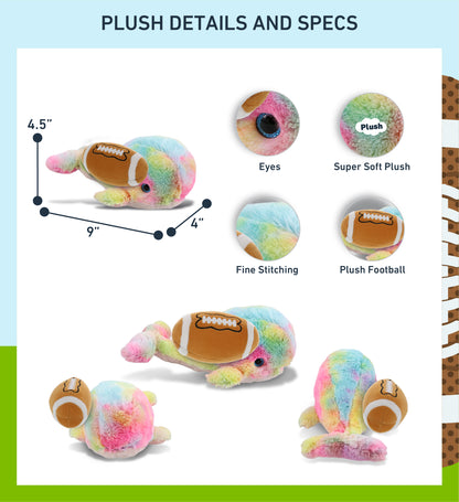 SUPER-SOFT PLUSH - RAINBOW WHALE LARGE 9" WITH FOOTBALL PLUSH