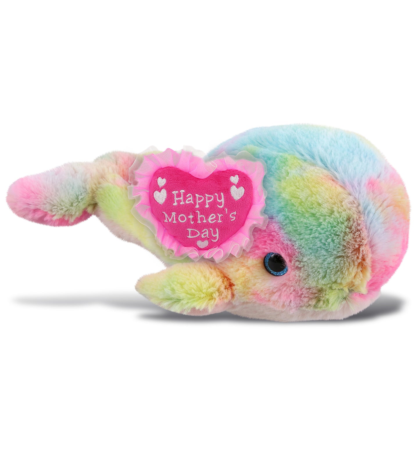 PLUSH MOTHERS DAY HEART - SUPER-SOFT PLUSH - RAINBOW WHALE LARGE 9"