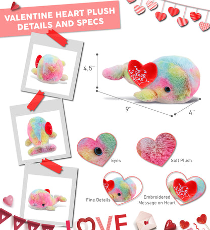PLUSH I LOVE YOU RED HEART - SUPER-SOFT PLUSH - RAINBOW WHALE LARGE 9"