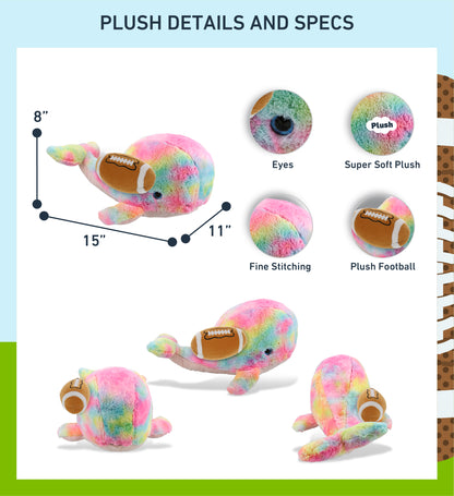 SUPER-SOFT PLUSH - RAINBOW WHALE XL 15" WITH FOOTBALL PLUSH