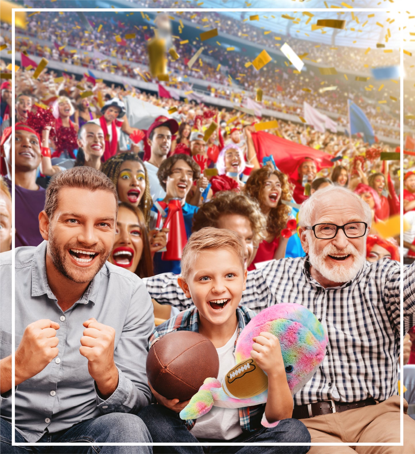 SUPER-SOFT PLUSH - RAINBOW WHALE XL 15" WITH FOOTBALL PLUSH