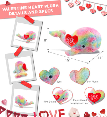 PLUSH I LOVE YOU RED HEART - SUPER-SOFT PLUSH - RAINBOW WHALE XL 15"