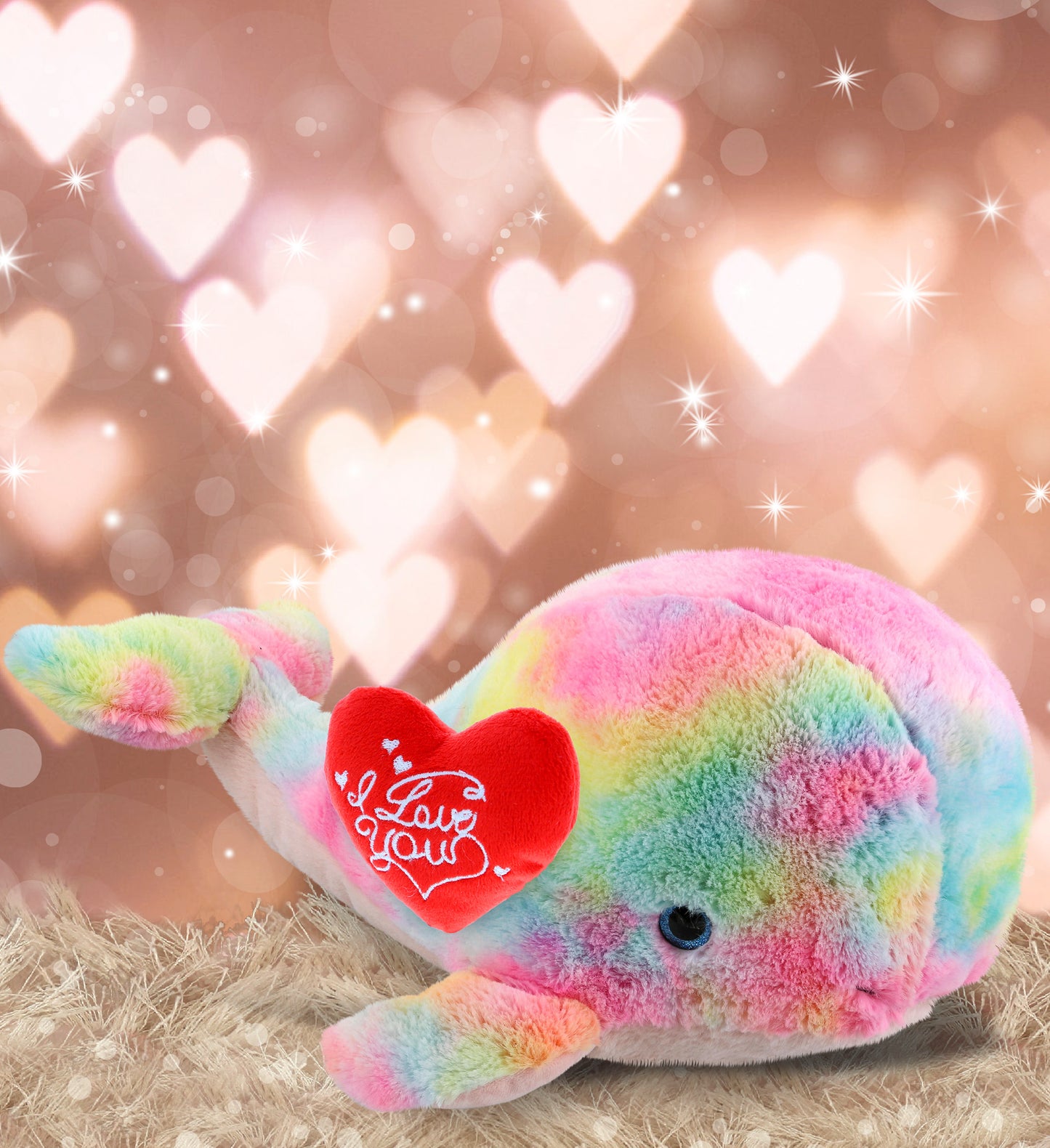PLUSH I LOVE YOU RED HEART - SUPER-SOFT PLUSH - RAINBOW WHALE XL 15"