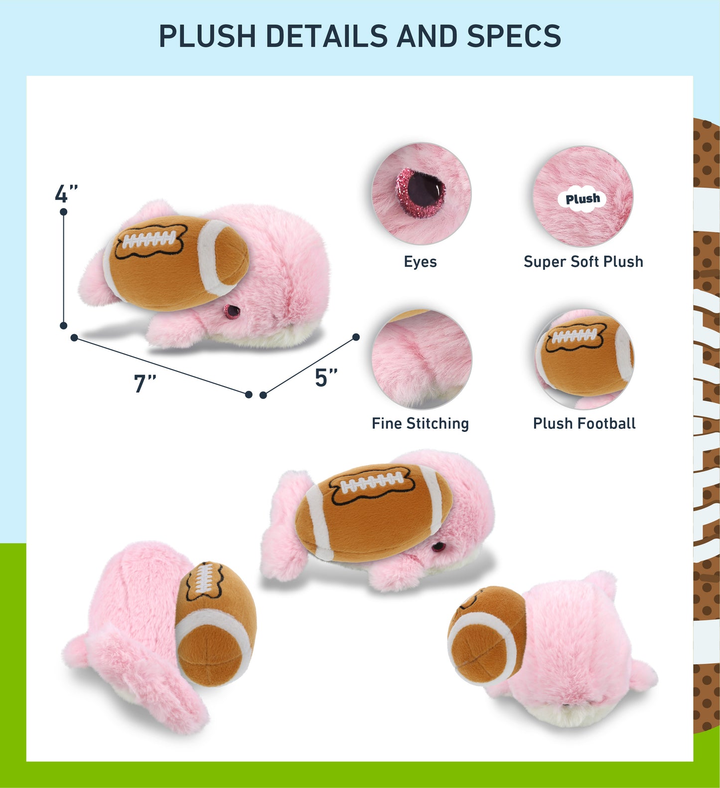 SUPER-SOFT PLUSH - PINK WHALE SMALL 7" WITH FOOTBALL PLUSH