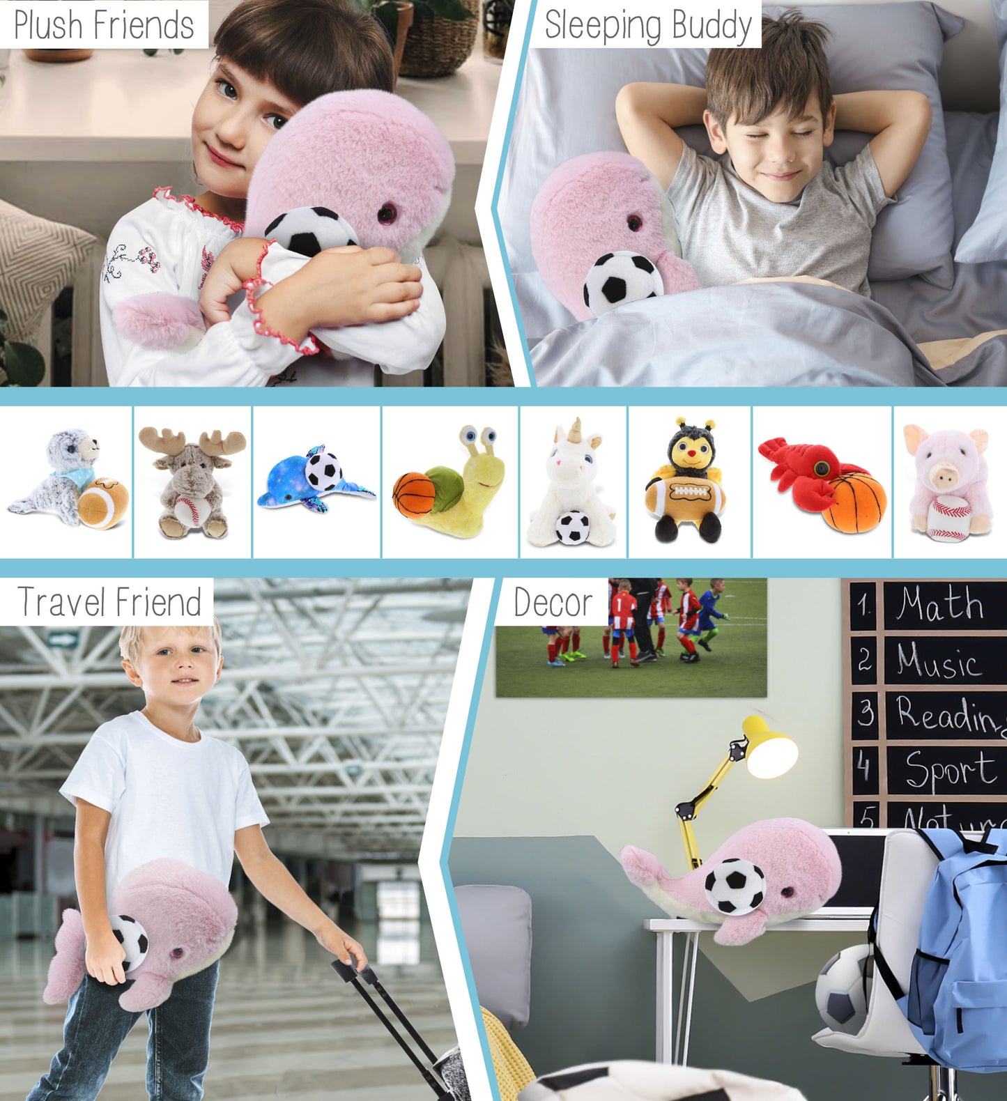 SUPER-SOFT PLUSH - PINK WHALE LARGE 13" WITH SOCCER PLUSH