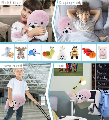 SUPER-SOFT PLUSH - PINK WHALE LARGE 13" WITH SOCCER PLUSH
