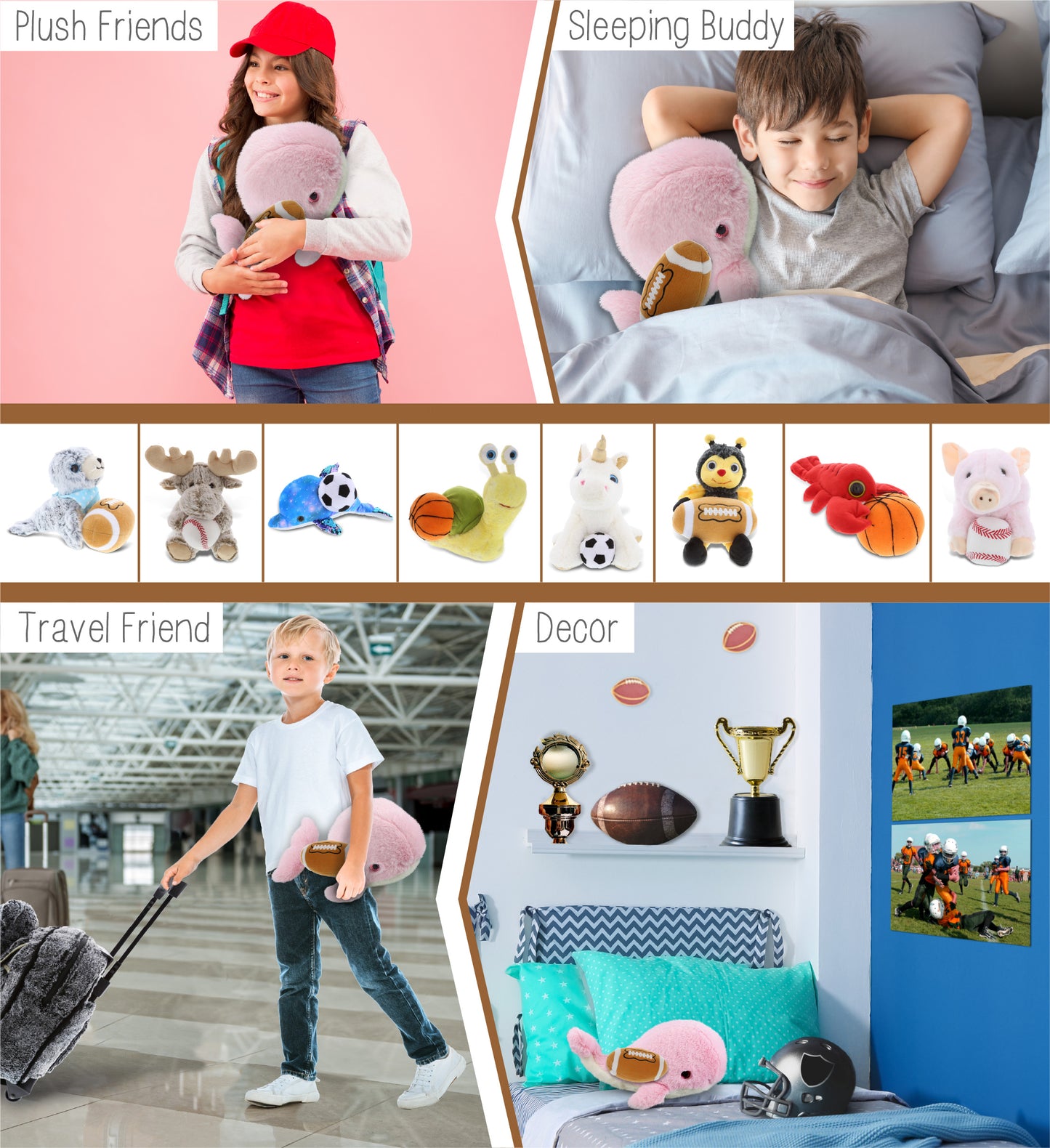 SUPER-SOFT PLUSH - PINK WHALE LARGE 13" WITH FOOTBALL PLUSH