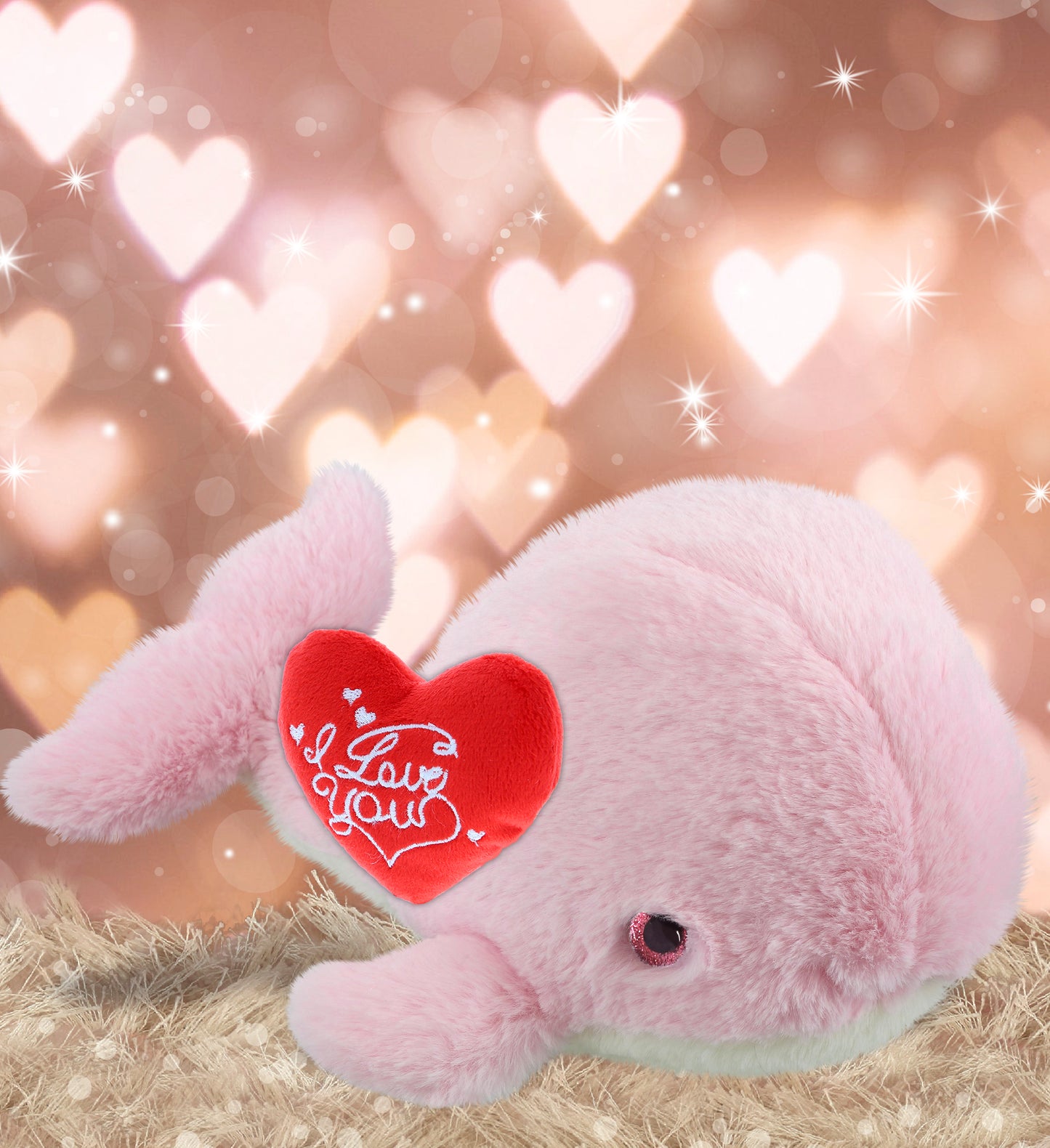 PLUSH I LOVE YOU RED HEART - SUPER-SOFT PLUSH - PINK WHALE LARGE 13"