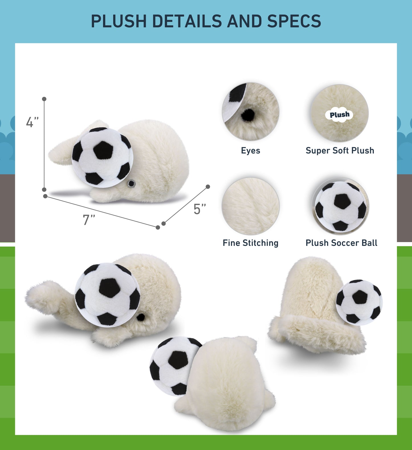 SUPER-SOFT PLUSH - WHITE WHALE SMALL 7" WITH SOCCER PLUSH