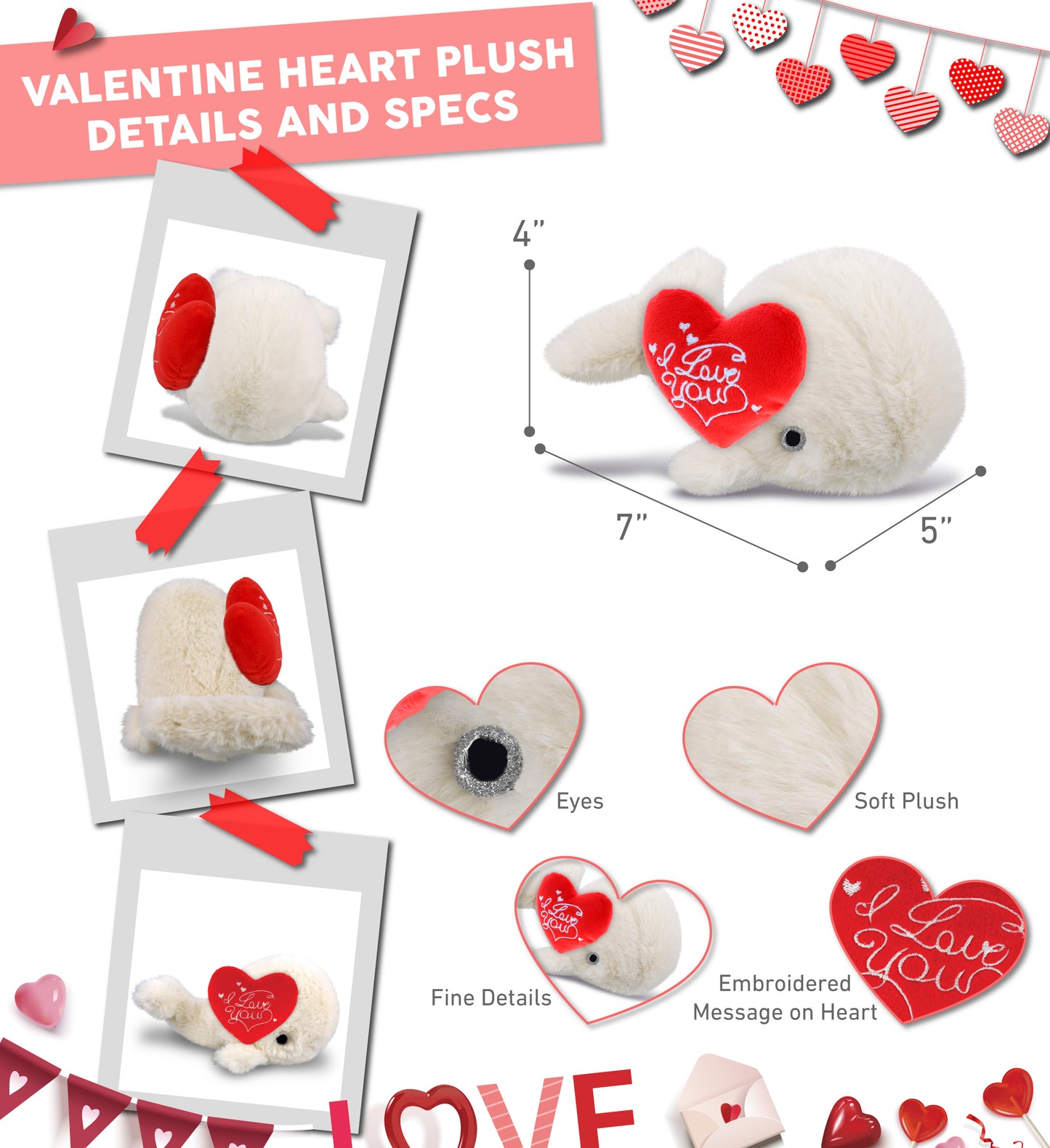 PLUSH I LOVE YOU RED HEART - SUPER-SOFT PLUSH - WHITE WHALE SMALL 7"