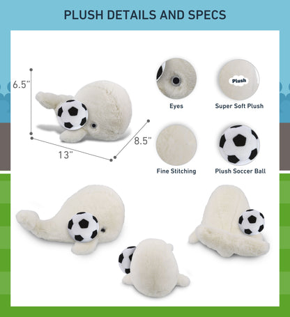 SUPER-SOFT PLUSH - WHITE WHALE LARGE 13" WITH SOCCER PLUSH