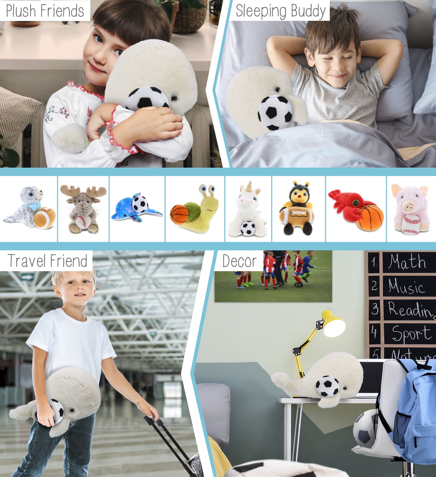 SUPER-SOFT PLUSH - WHITE WHALE LARGE 13" WITH SOCCER PLUSH