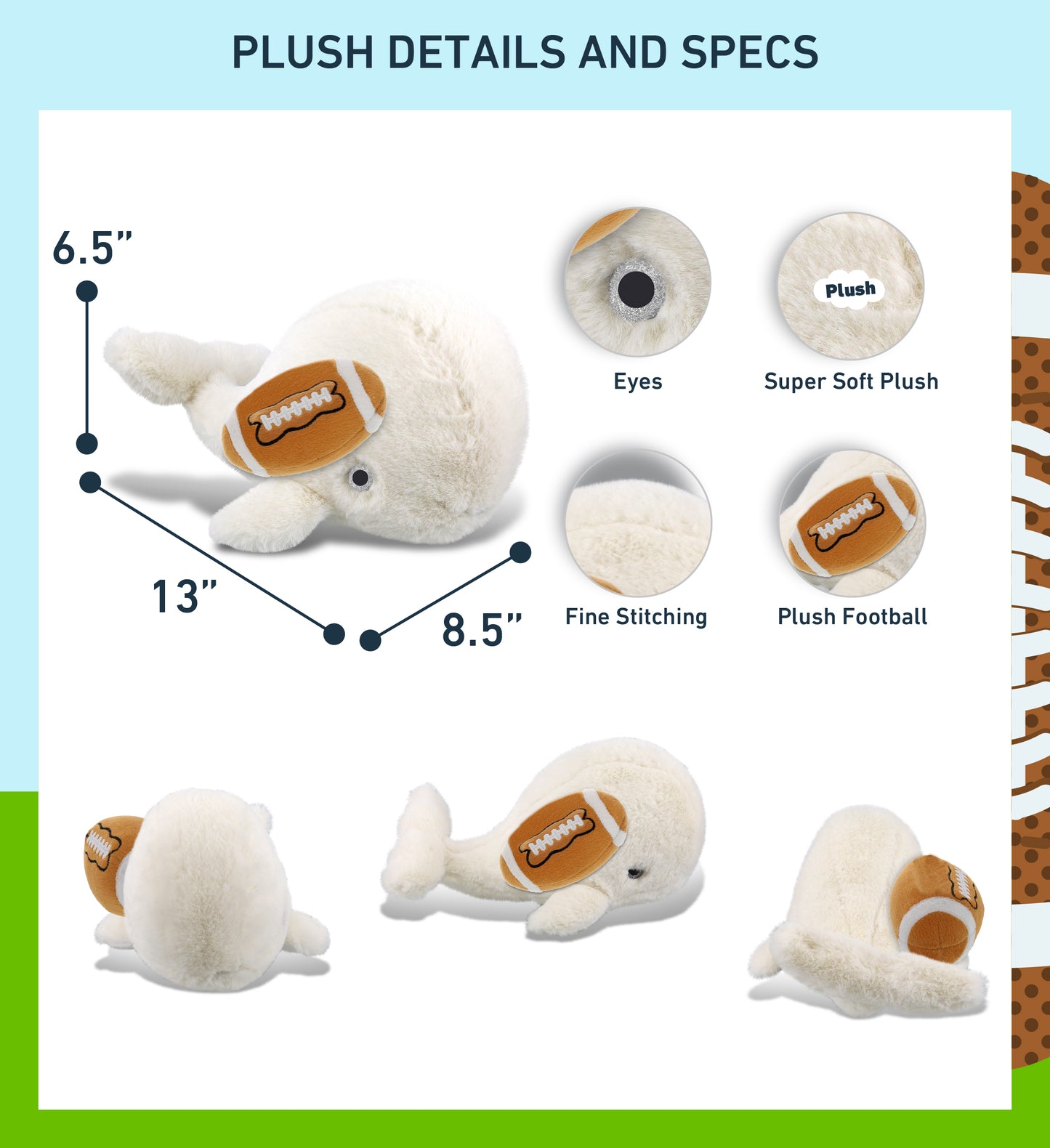 SUPER-SOFT PLUSH - WHITE WHALE LARGE 13" WITH FOOTBALL PLUSH