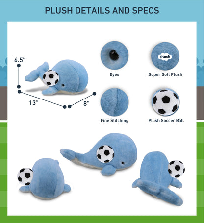 SUPER-SOFT PLUSH - BLUE WHALE LARGE 13" WITH SOCCER PLUSH