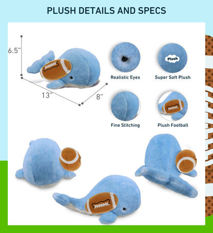 SUPER-SOFT PLUSH - BLUE WHALE LARGE 13" WITH FOOTBALL PLUSH