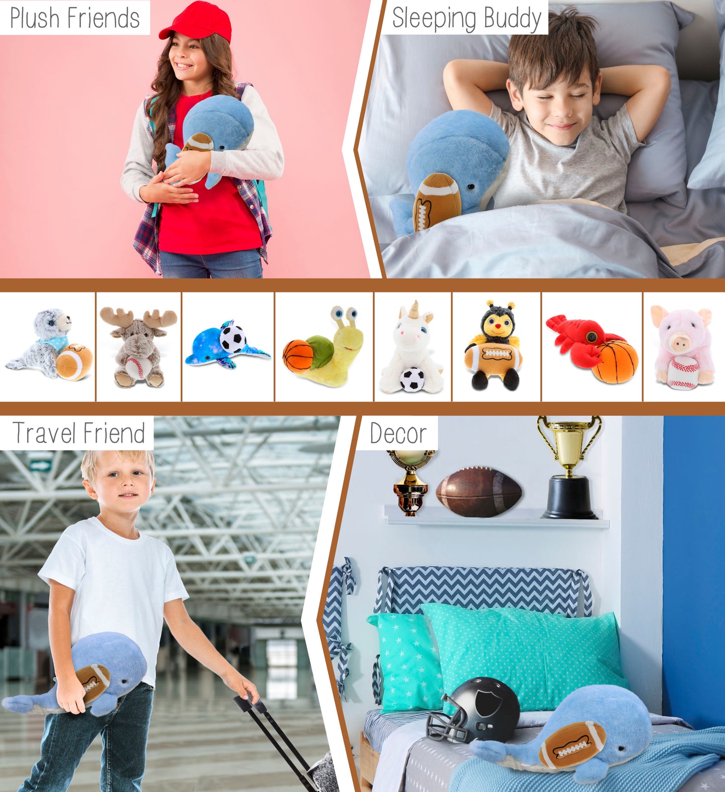 SUPER-SOFT PLUSH - BLUE WHALE LARGE 13" WITH FOOTBALL PLUSH