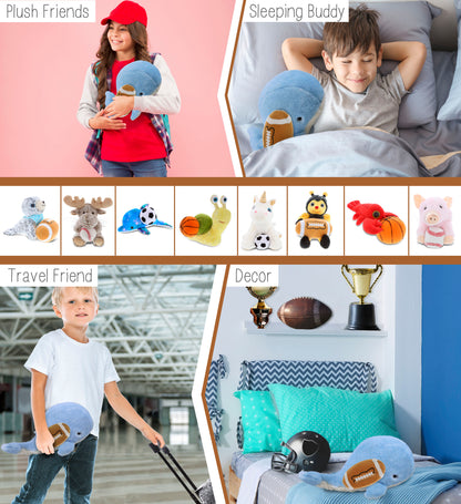 SUPER-SOFT PLUSH - BLUE WHALE LARGE 13" WITH FOOTBALL PLUSH