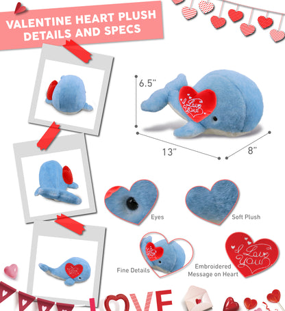 PLUSH I LOVE YOU RED HEART - SUPER-SOFT PLUSH - BLUE WHALE LARGE 13"